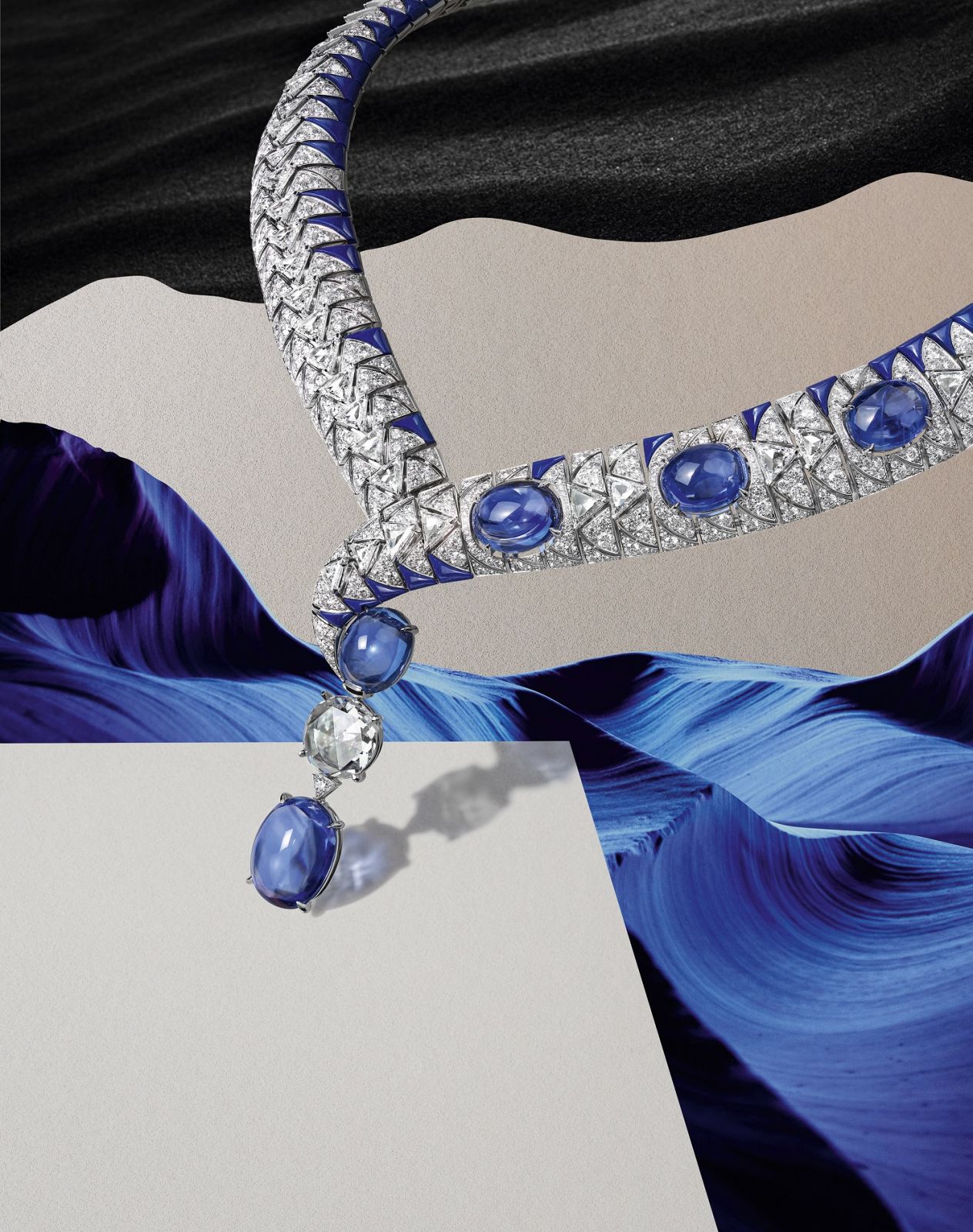 CARTIER WATER ASPIS藍寶石鑲鑽項鍊