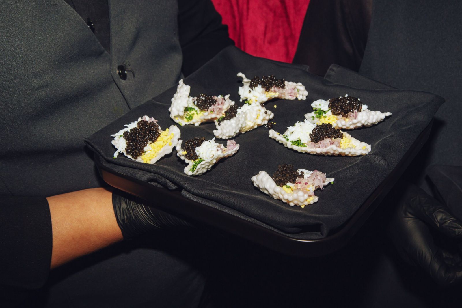 The sturgeon caviar was served atop a sago cracker