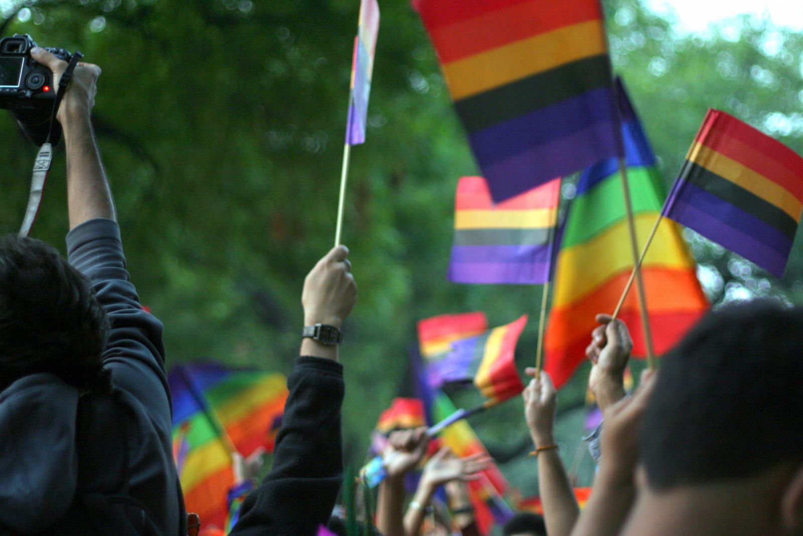 During annual Pride Parade hundreds of paraders were seen waving rainbow flags in central Delhi. (Photo: Getty Images)