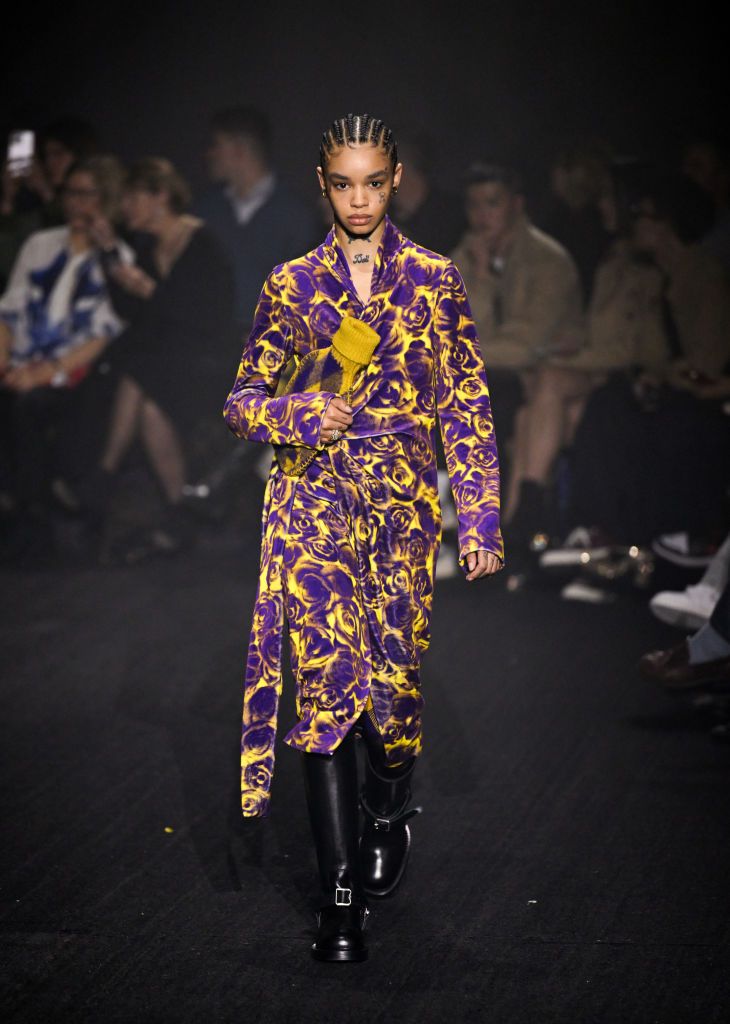 LONDON, ENGLAND - FEBRUARY 20: A model walks the runway at the Burberry show during London Fashion Week February 2023 in Kennington Park on February 20, 2023 in London, England. (Photo by Karwai Tang/WireImage)