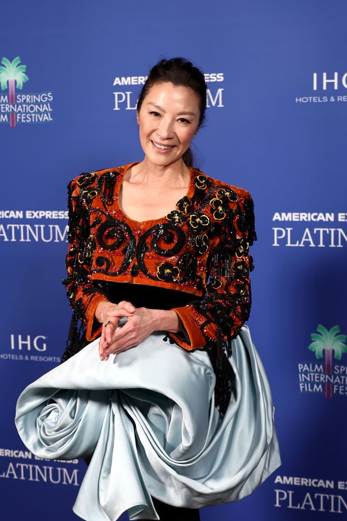 PALM SPRINGS, CALIFORNIA - JANUARY 05: Michelle Yeoh, winner of the International Star Award, poses backstage during the 34th Annual Palm Springs International Film Awards at Palm Springs Convention Center on January 05, 2023 in Palm Springs, California. (Photo by Amy Sussman/Getty Images for Palm Springs International Film Society)