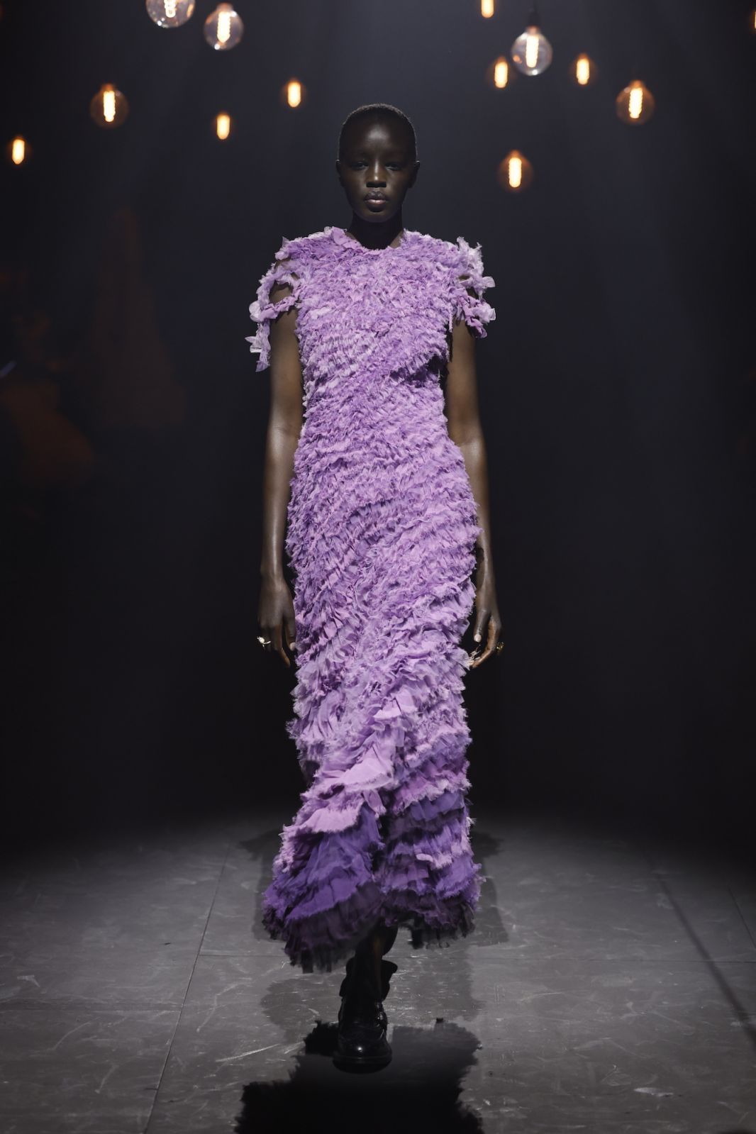 Model on the runway at Erdem Fall 2023 Ready To Wear Fashion Show on February 19, 2023 at Sadler's Wells Theatre in London, England. (Photo by Aitor Rosas Sune/WWD via Getty Images)