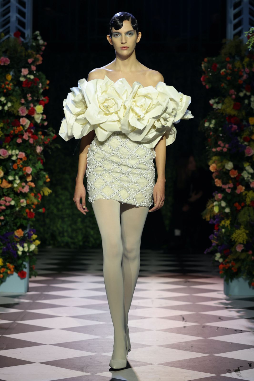 LONDON, ENGLAND - FEBRUARY 18: A model walks the runway at the Richard Quinn show during London Fashion Week February 2023 on February 18, 2023 in London, England. (Photo by Luke Walker/BFC/Getty Images)