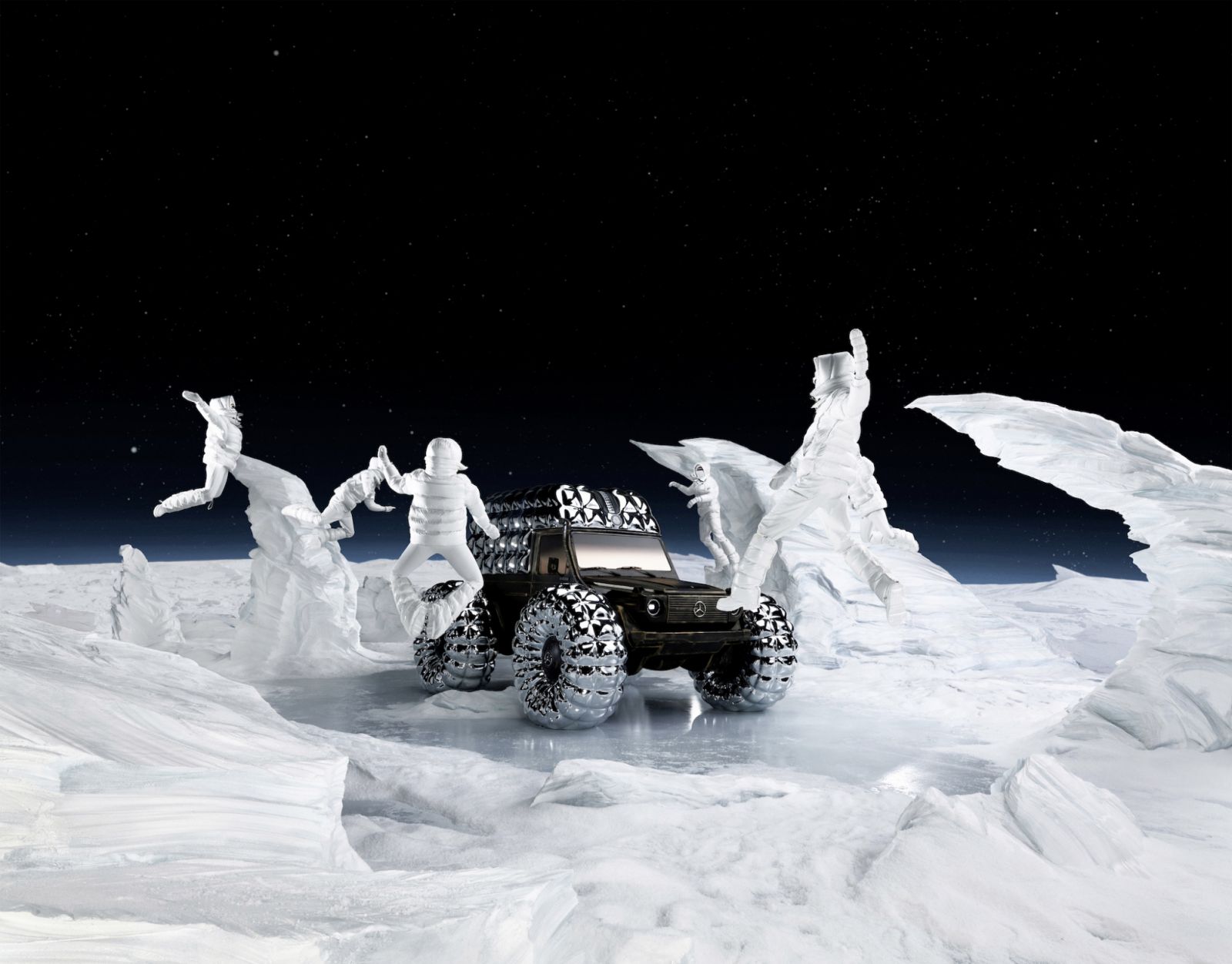 Mercedes-Benz x Moncler collaboration. Presenting the art piece PROJECT MONDO G February 2023. Image: Thibaut Grevet for Mercedes-Benz.
