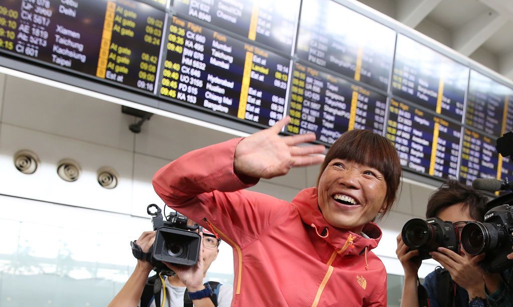 Mount Everest climber Ada Tsang Yin-hung arrives at the Hong Kong International Airport in Chek Lap Kok. 28MAY17 SCMP / Sam Tsang (Photo by Sam Tsang/South China Morning Post via Getty Images)