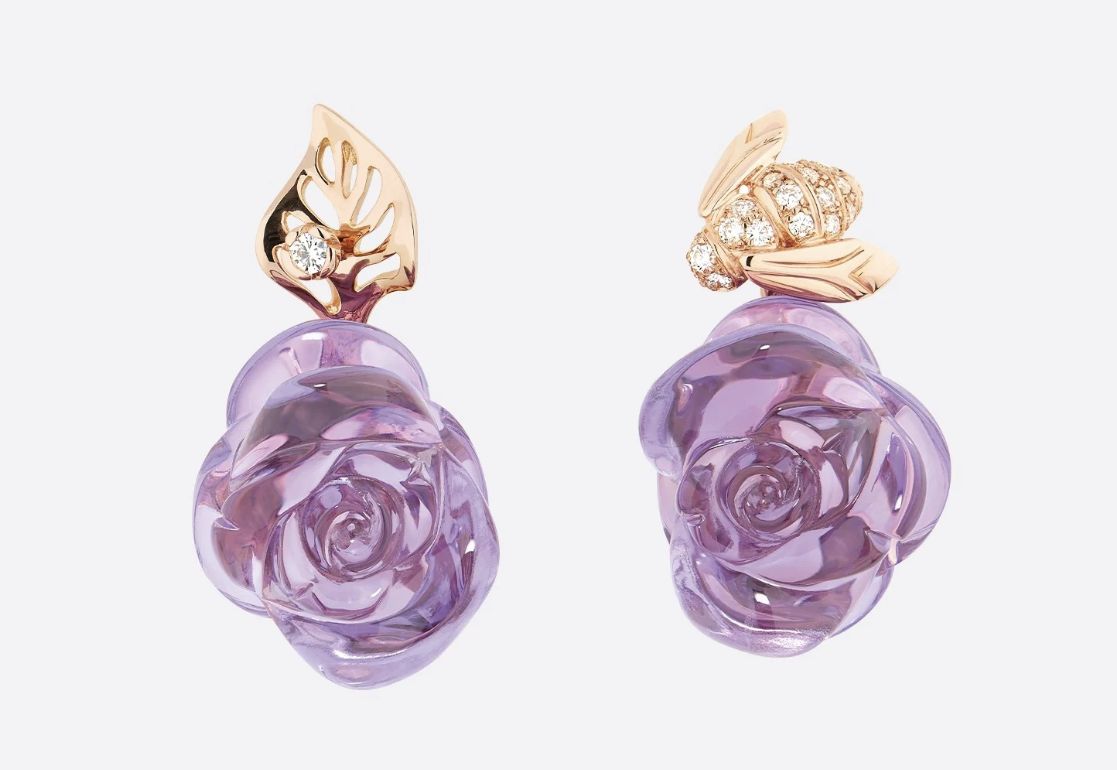 ROSE DIOR PRÉ CATELAN 耳環。粉紅金、鑽石和紫水晶。NT$ 370,000