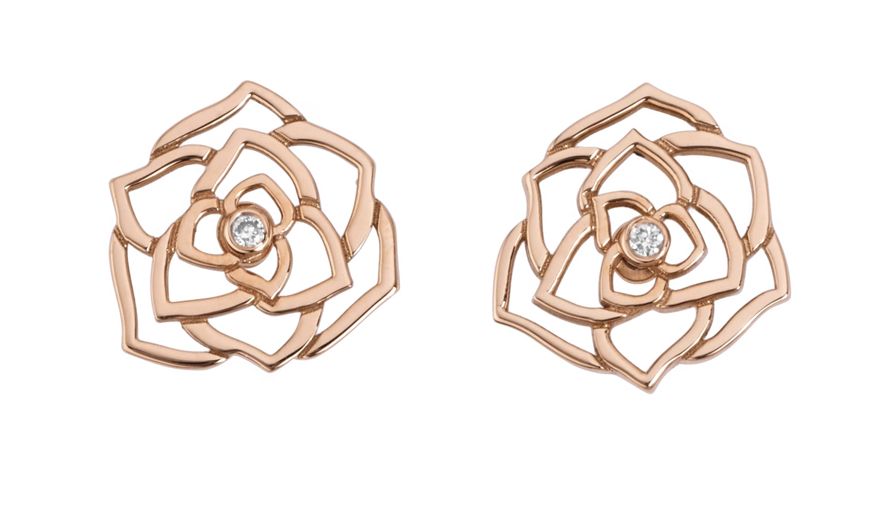Piaget Rose耳環,18K玫瑰金,鑲飾2顆圓鑽。NT$ 48,000