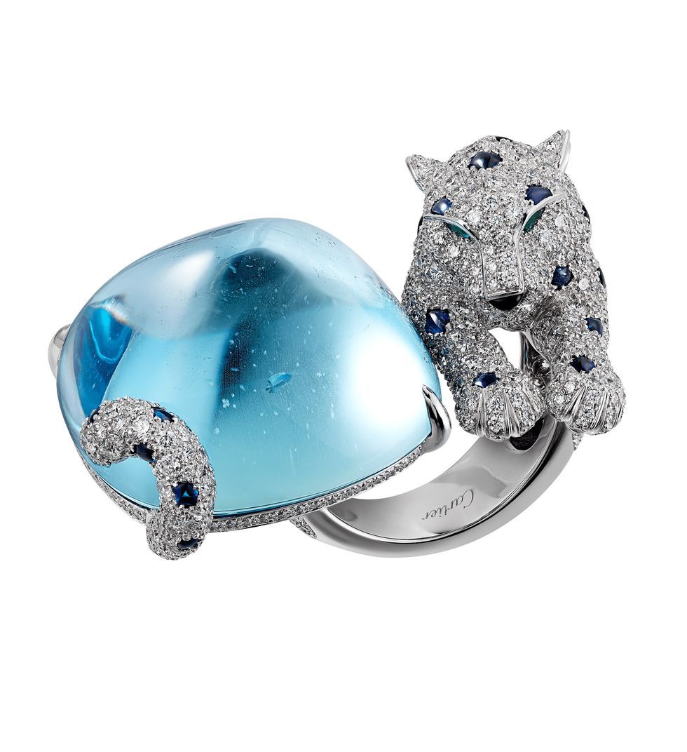 三月誕生石 Cartier 美洲豹海水藍寶戒指