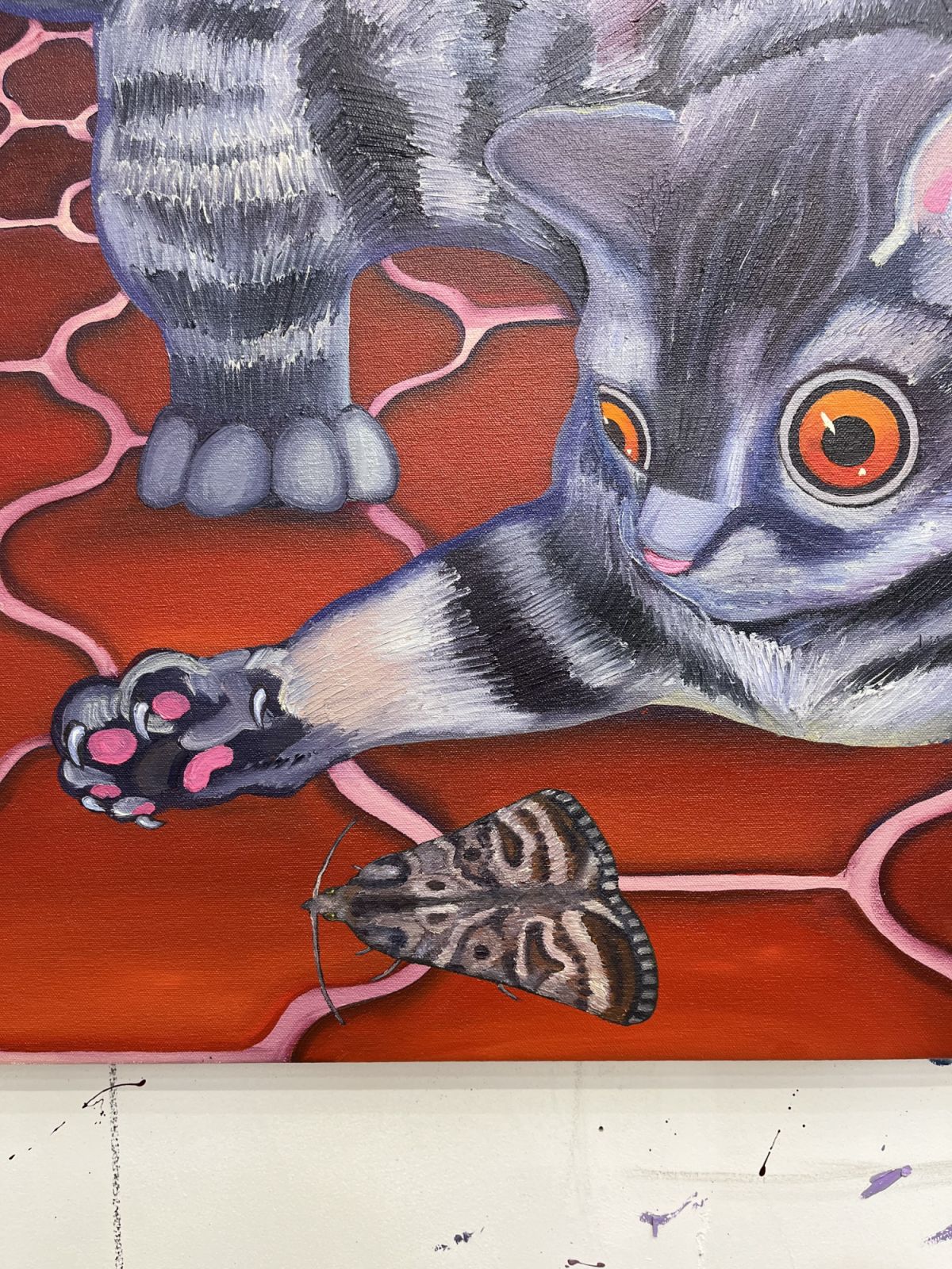 Detail from Natalie Wadlington’s Cat with Moth in Courtyard (2023) (Photo: Courtesy the artist and Shop House)