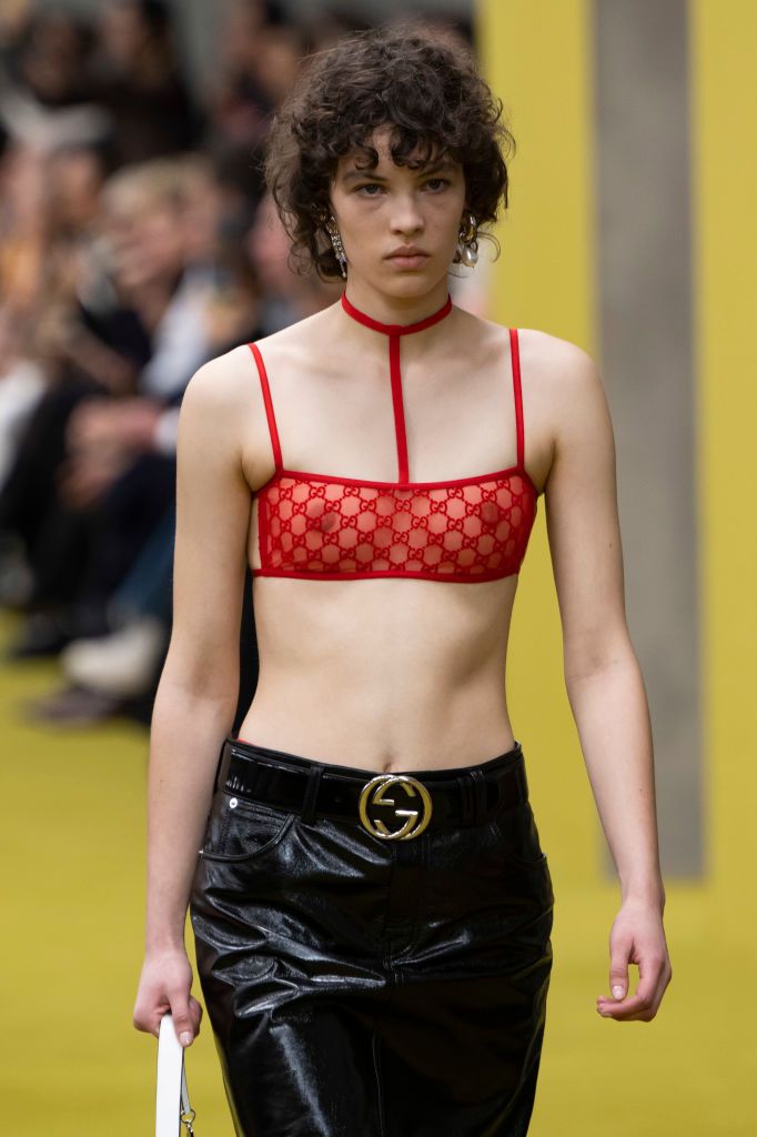 MILAN, ITALY - FEBRUARY 24: A model walks the runway during the Gucci Ready to Wear Fall/Winter 2023-2024 fashion show as part of the Milan Fashion Week on February 24, 2023 in Milan, Italy. (Photo by Victor VIRGILE/Gamma-Rapho via Getty Images)