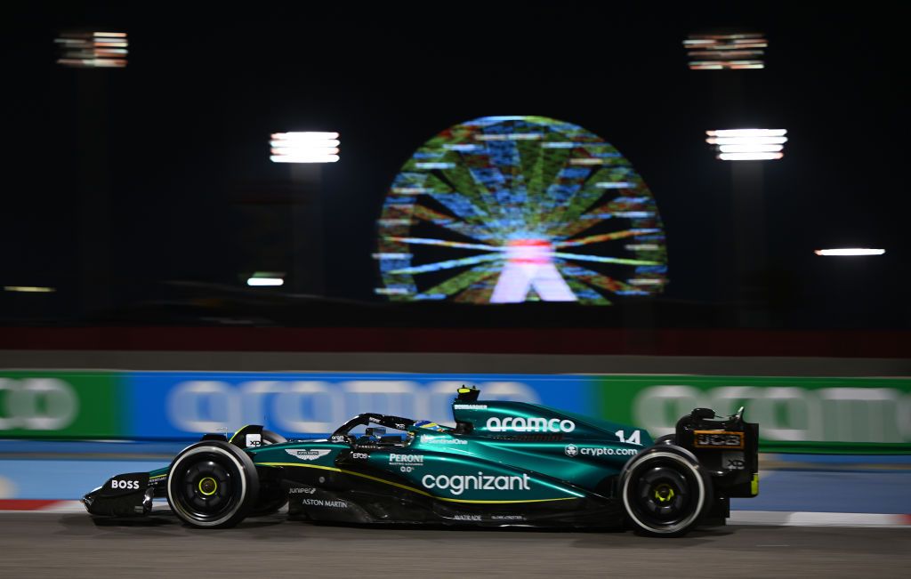 BAHRAIN, BAHRAIN - MARCH 05: Fernando Alonso of Spain driving the (14) Aston Martin AMR23 Mercedes on track during the F1 Grand Prix of Bahrain at Bahrain International Circuit on March 05, 2023 in Bahrain, Bahrain. (Photo by Clive Mason/Getty Images)