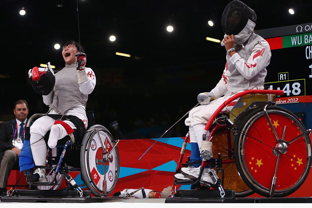 Chui Yee Yu (L) of Hong Kong China celebrates winning gold against Baili Wu (R) of China at the London 2012 Paralympic Games at ExCel on September 4, 2012 in London, England (Photo: Getty Images)