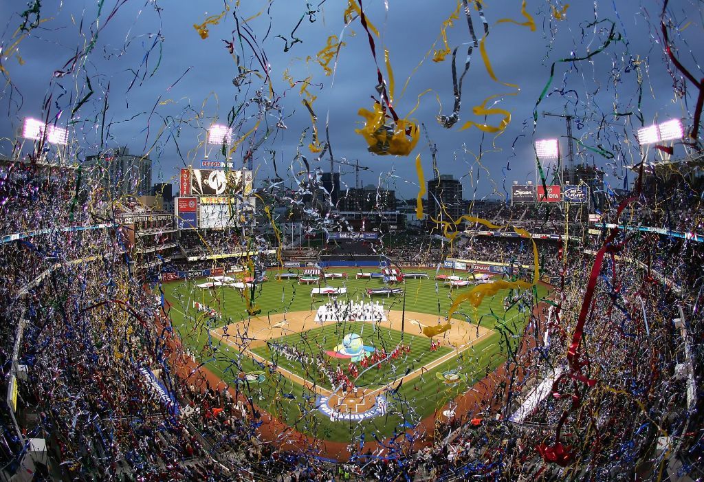 SAN DIEGO - MARCH 20:  General view of Petco Park as confetti falls before the Final game of the World Baseball Classic between Team Cuba and Team Japan at Petco Park on March 20, 2006 in San Diego, California.  (Photo by Donald Miralle/Getty Images)