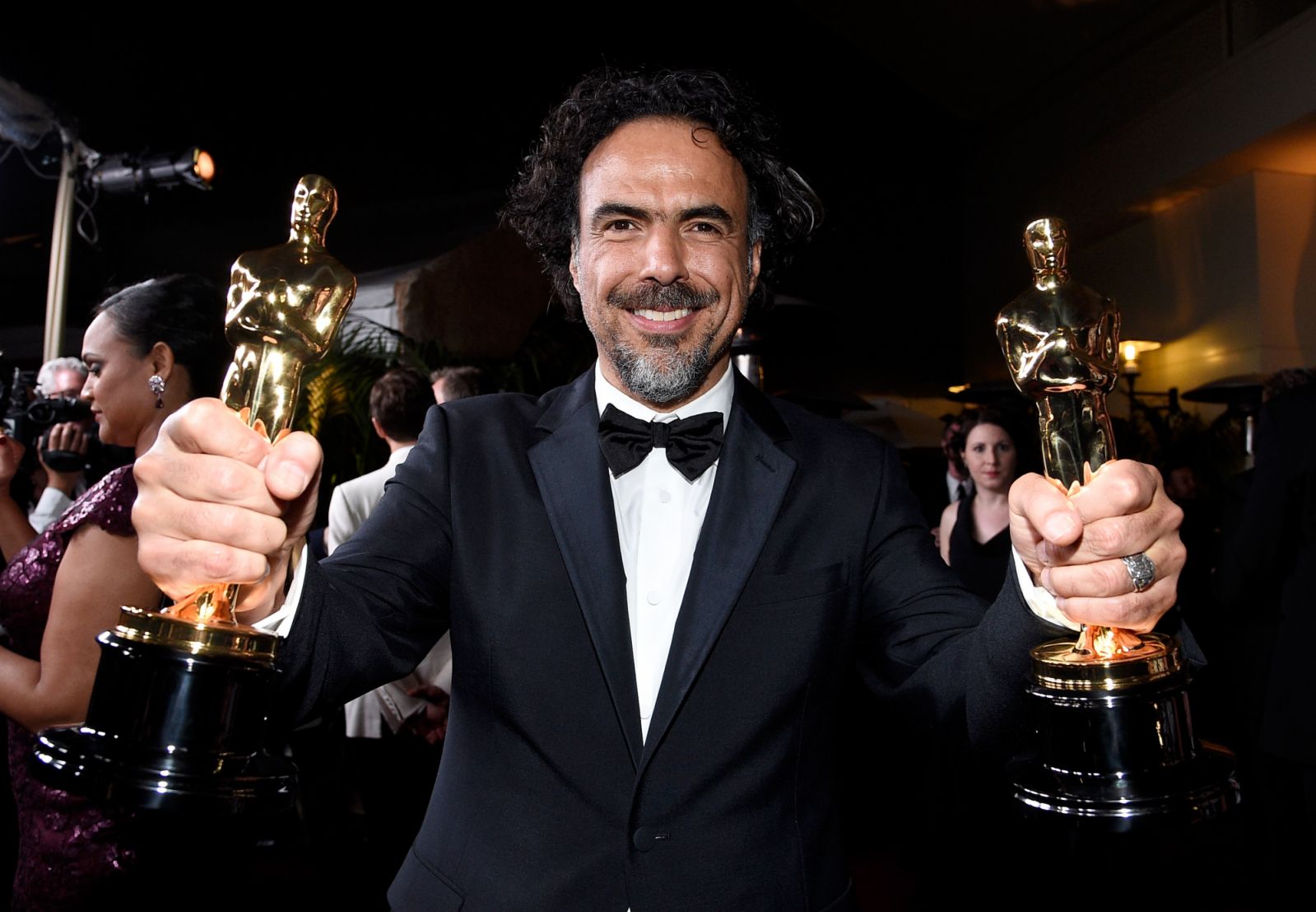 Director Alejandro Gonzalez Inarritu, winner of Best Original Screenplay, Best Director, and Best Motion Picture, for 'Birdman' (Photo by Kevork Djansezian/Getty Images)
