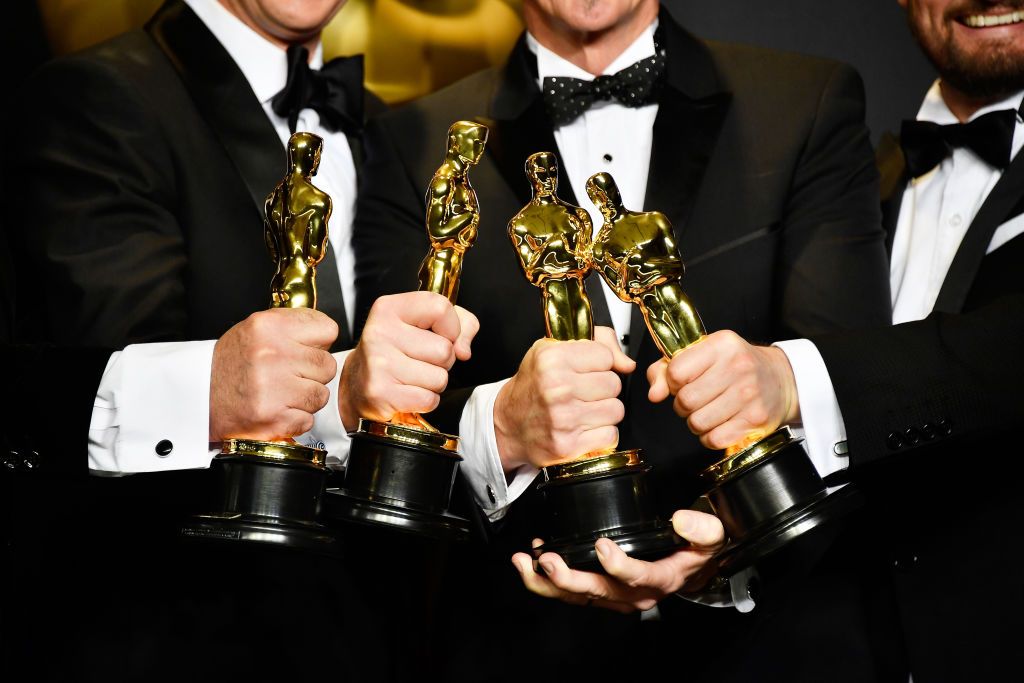 HOLLYWOOD, CA - FEBRUARY 26: (L-R) Sound mixers Peter Grace, Robert Mackenzie, Kevin O'Connell and Andy Wright, winners of the Best Sound Mixing award for 'Hacksaw Ridge' pose in the press room during the 89th Annual Academy Awards at Hollywood & Highland Center on February 26, 2017 in Hollywood, California. (Photo by Frazer Harrison/Getty Images)