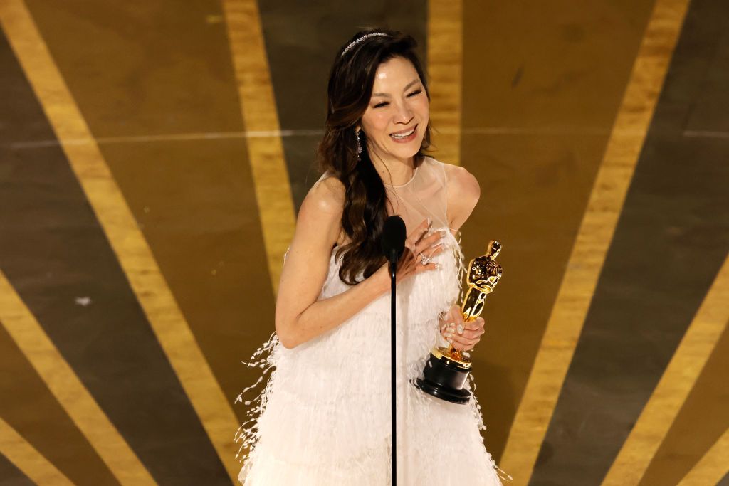 HOLLYWOOD, CALIFORNIA - MARCH 12: Michelle Yeoh accepts the Best Actress award for "Everything Everywhere All at Once" onstage during the 95th Annual Academy Awards at Dolby Theatre on March 12, 2023 in Hollywood, California. (Photo by Kevin Winter/Getty Images)
