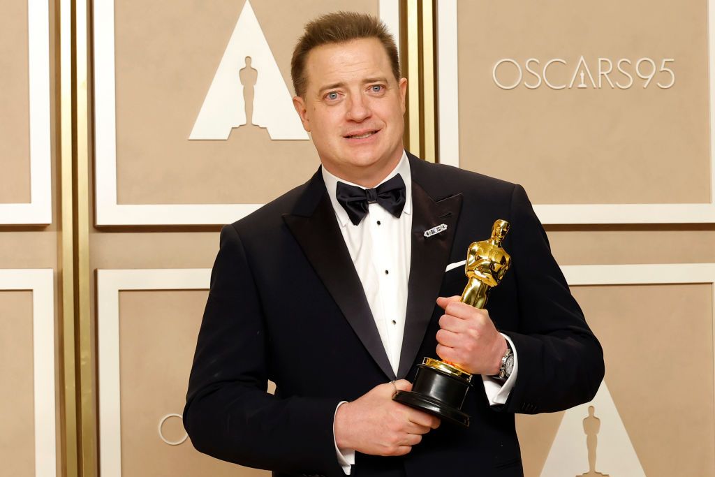 HOLLYWOOD, CALIFORNIA - MARCH 12: Brendan Fraser, winner of the Best Actor in a Leading Role award for "The Whale," poses in the press room during the 95th Annual Academy Awards on March 12, 2023 in Hollywood, California. (Photo by Mike Coppola/Getty Images)