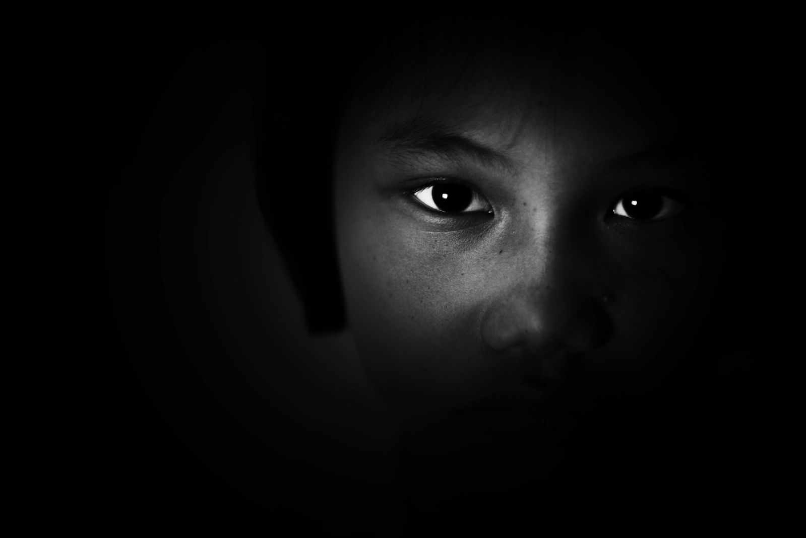sadness and depress girl, absent minded, Child Abuse in white tone