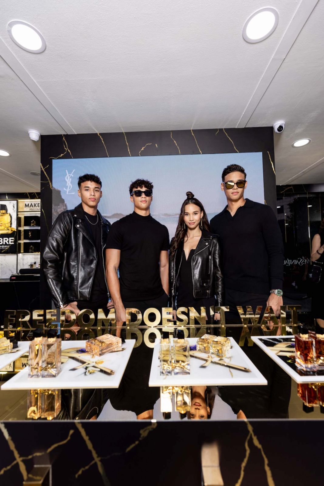 Ilhan Fandi, Ikhsan Fandi, Iman Fandi, Irfan Fandi ysl beauty libre pop up ion orchard singapore celebrities 2023