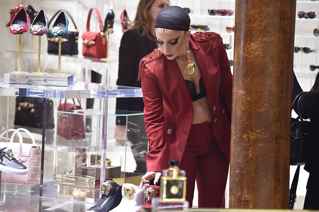 MILAN, ITALY - NOVEMBER 05: Lady Gaga is seen inside Versace Store on November 5, 2014 in Milan, Italy. (Photo by Jacopo Raule/GC Images)