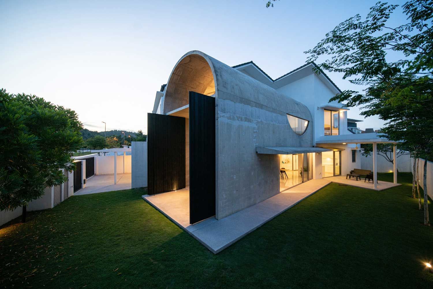 The uniquely shaped roof