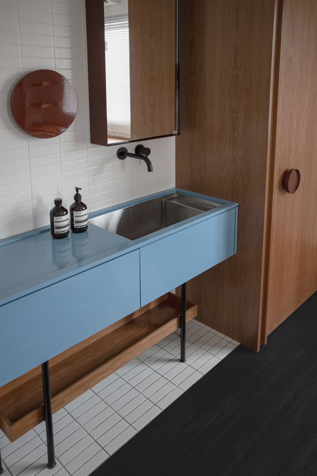 Close up of bathroom counter cum sink