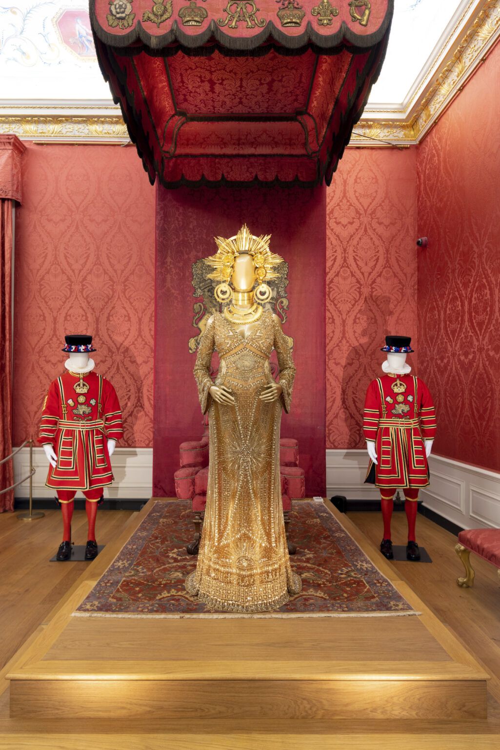 The Presence Chamber displaying the Peter Dundas ensemble worn by Beyonce for the Grammy's 2017.Crown to Couture, a major exhibition at Kensington Palace, examines and celebrates how fashion from the royal Georgian court has inspired red-carpet catwalk designs in the 21st century. Crown to Couture 5th April â 29th October 2023.