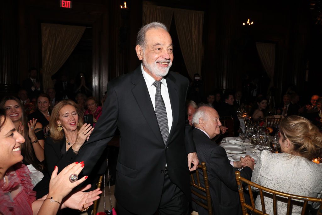 NEW YORK, NEW YORK - MARCH 31: Honoree Carlos Slim Helú walks to the stage during the Sophia Awards of Excellence of the Queen Sofia Spanish Institute on March 31, 2022 in New York City. (Photo by Dia Dipasupil/Getty Images)