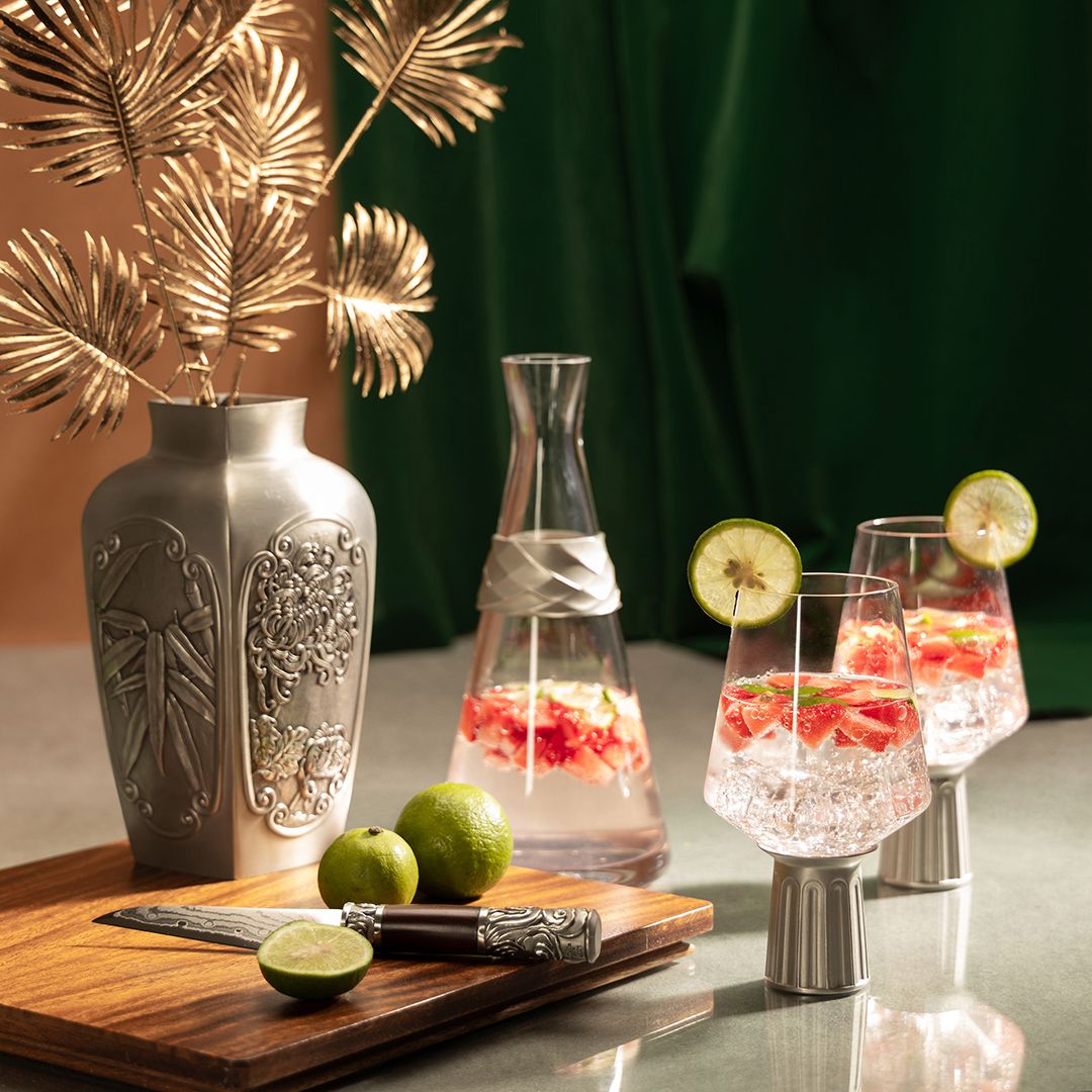 Four Gentlemen Vase, Frost Carafe and Vienna Glasses