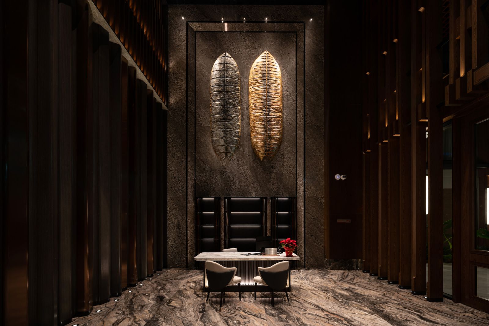 Organic sculptures in the lobby