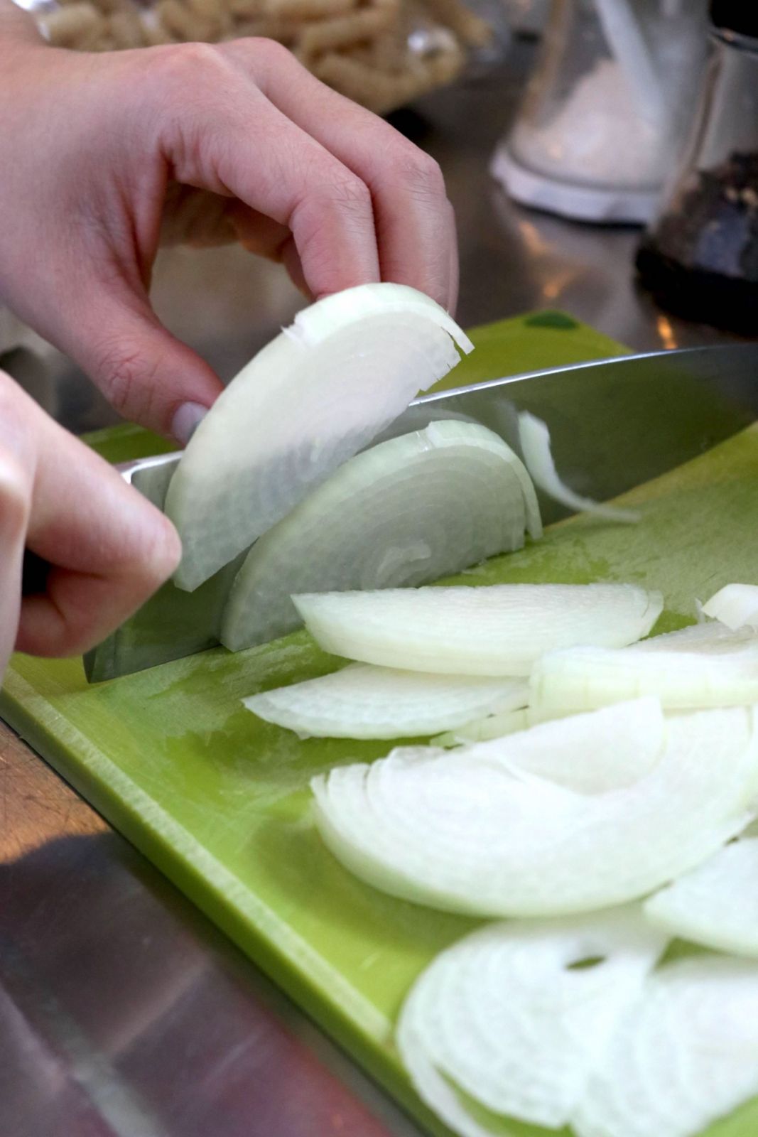 I sliced the onions thinly to ensure they caramelised well