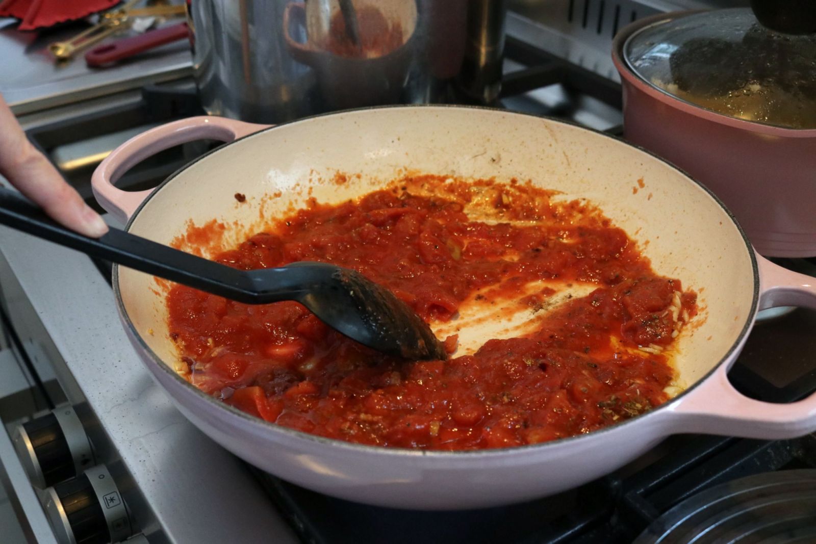 The crushed tomato deglazed my pan as it simmered