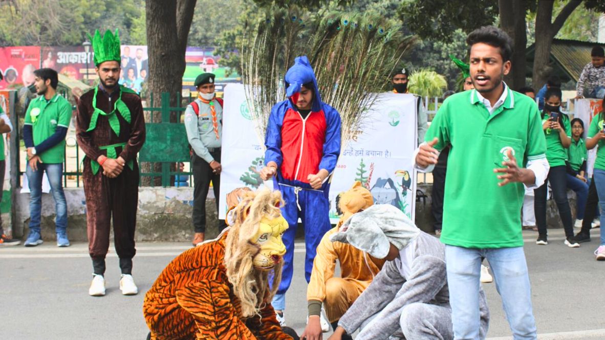 Young people in South Asia are raising awareness on eco-friendliness through several measures, such as street theatre (Photo: courtesy of EDN India)