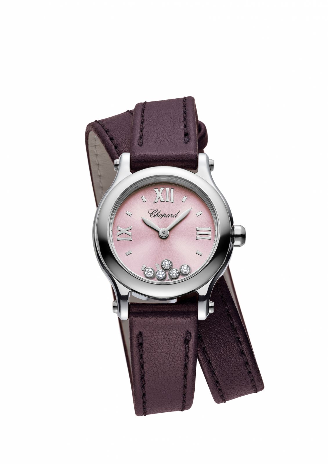 Happy Sport 25 mm in Lucent Steel with pink dial