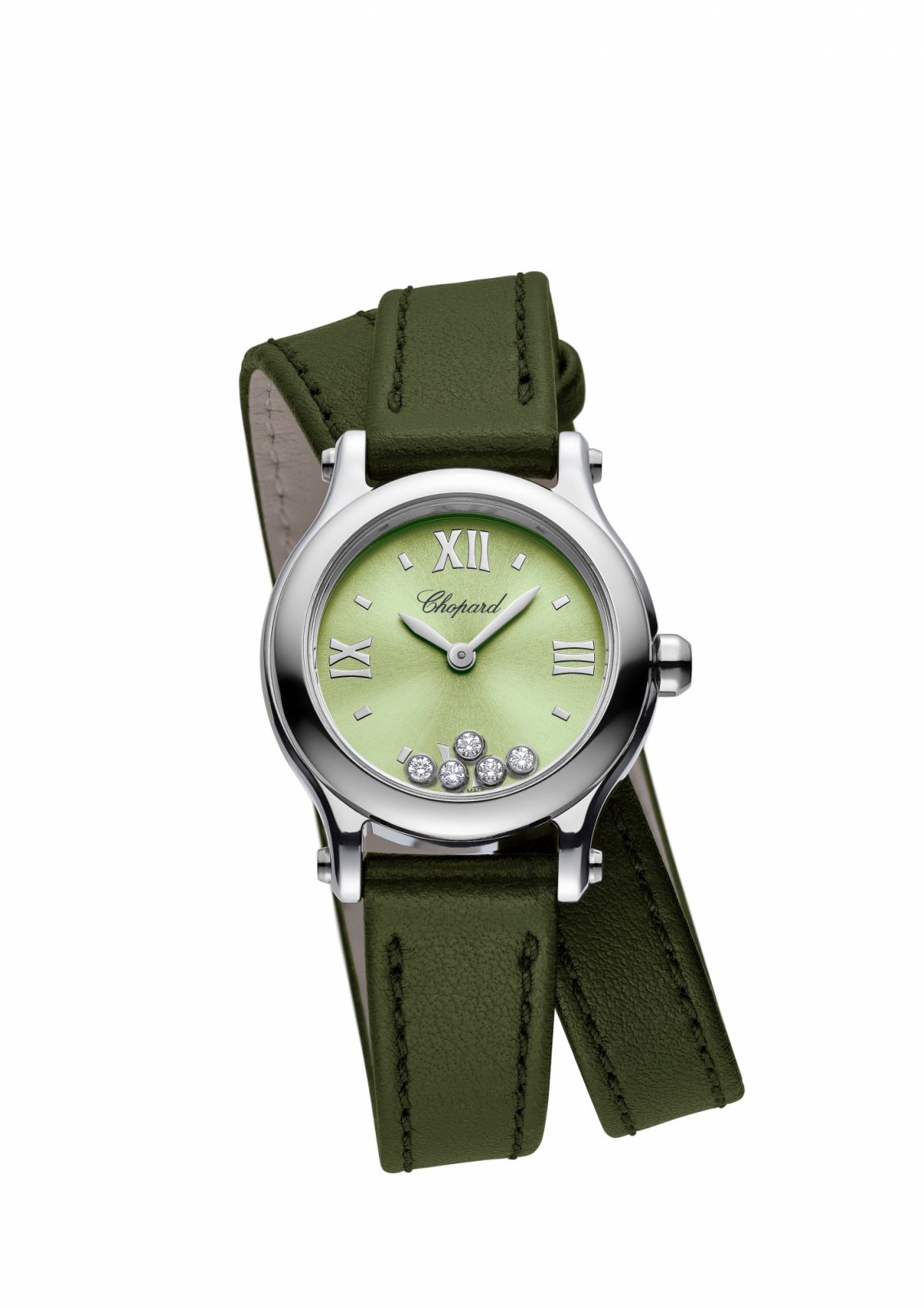 Happy Sport 25 mm in Lucent Steel with green dial