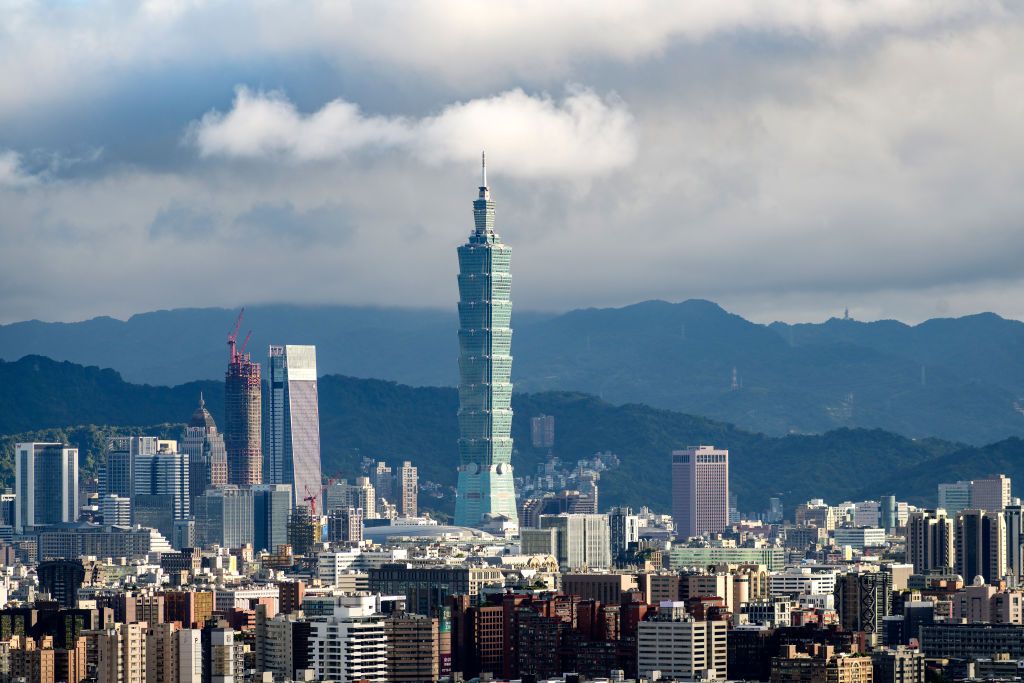 YUEN SHAN HILL, TAIPEI, TAIWAN - 2022/12/03: View over the modern Eastern District of Taipei where the 101 skyscraper is located. The 101 is the tallest building in Taiwan and one of the tallest in the world. (Photo by Alberto Buzzola/LightRocket via Getty Images)