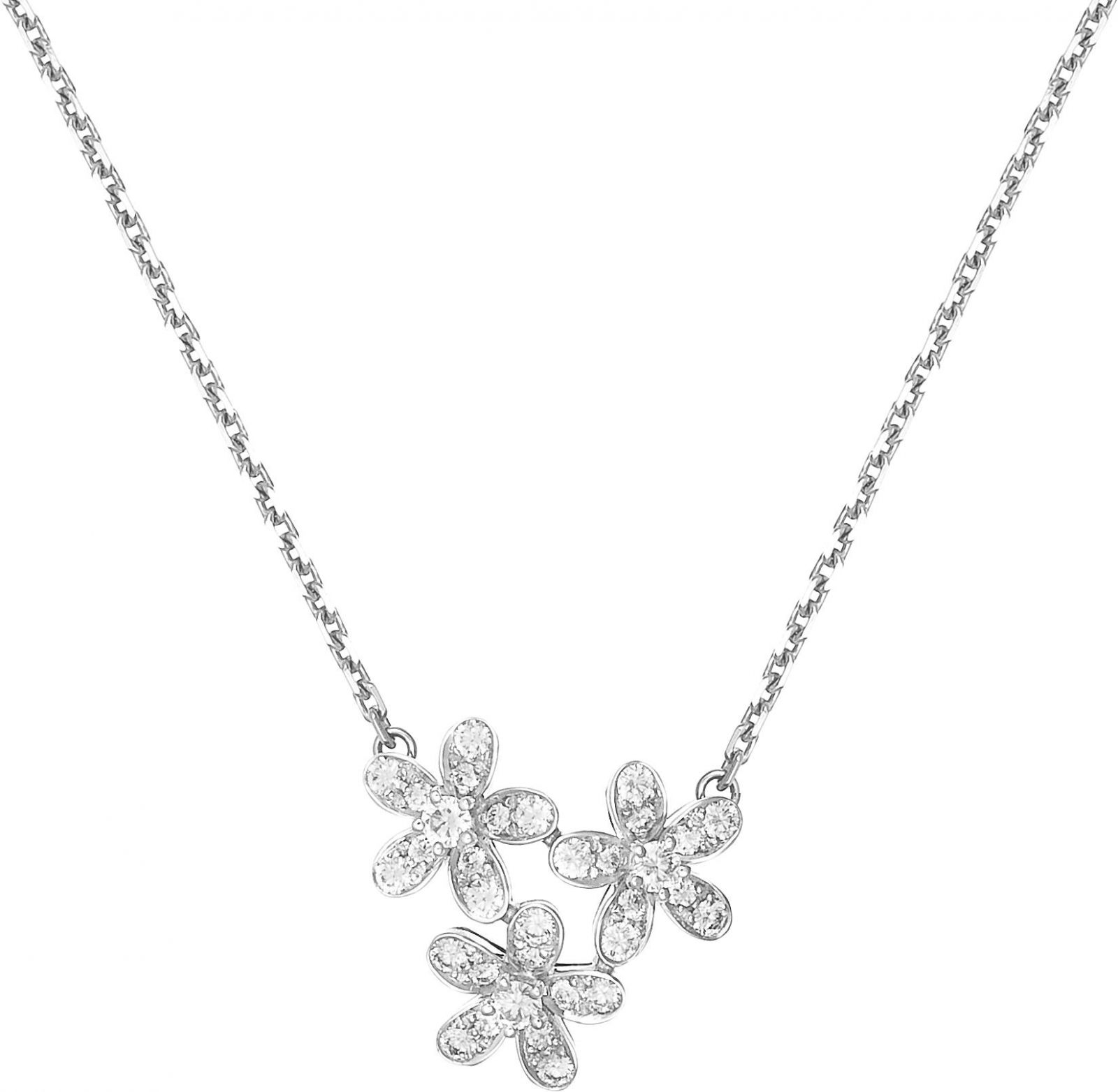 Socrate pendant, 3 flowers, white gold, round diamonds; diamond quality DEF, IF to VVS.