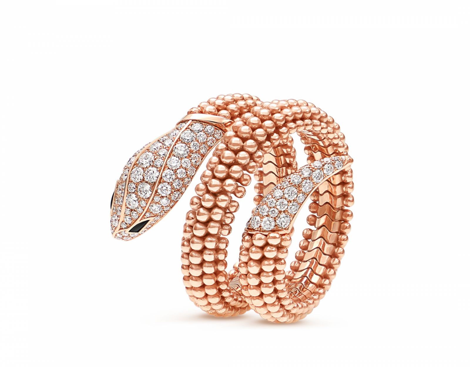 BVLGARI Serpenti 18K 玫瑰金黑瑪瑙及密鑲鑽石戒指(Photo:SOGO百貨)
