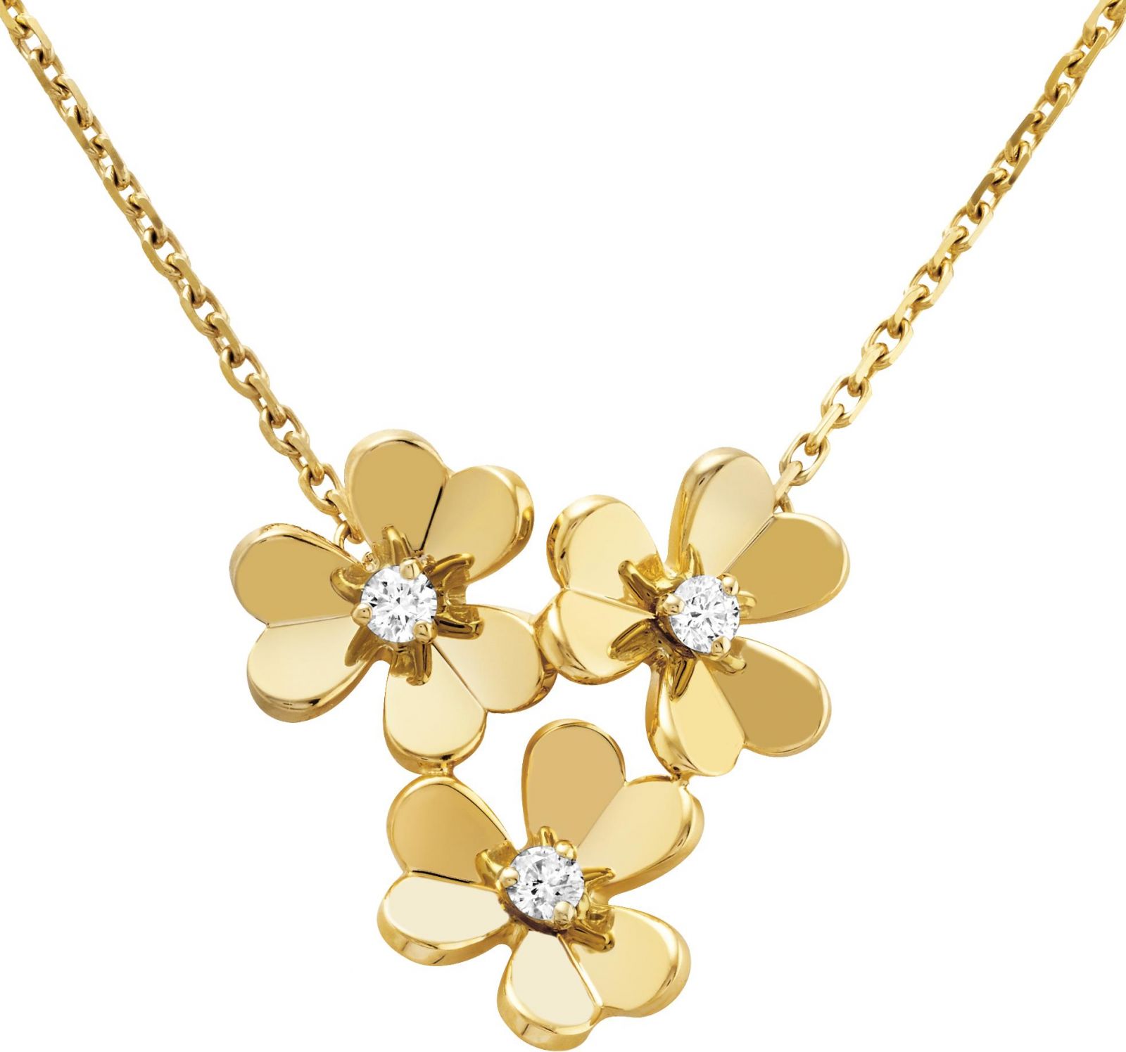 Frivole pendant, 3 flowers, mini model, 18K yellow gold, round diamonds; diamond quality DEF, IF to VVS.