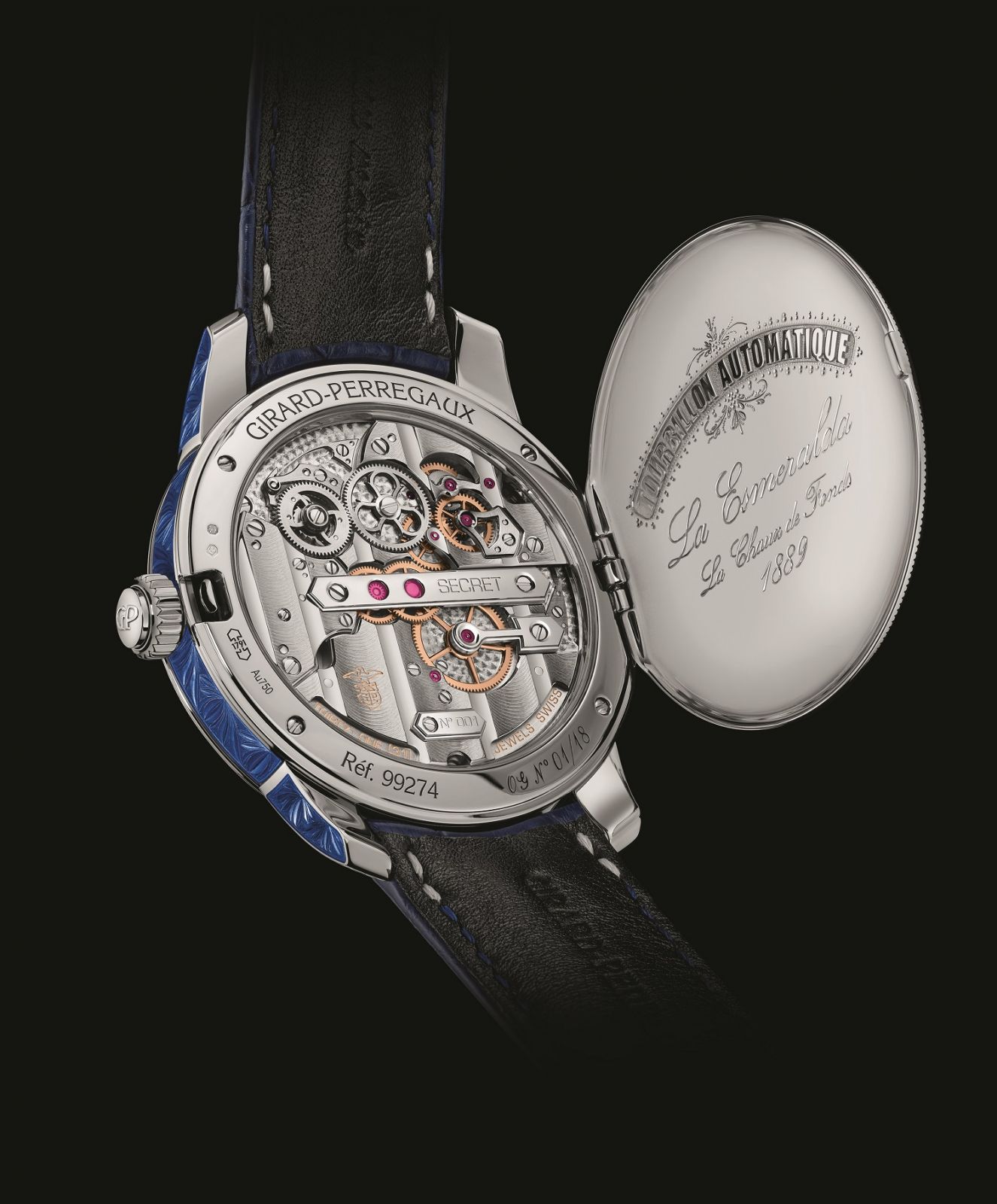 芝柏表金橋系列La Esmeralda陀飛輪腕錶,錶款背面。Photo:Girard Perregaux