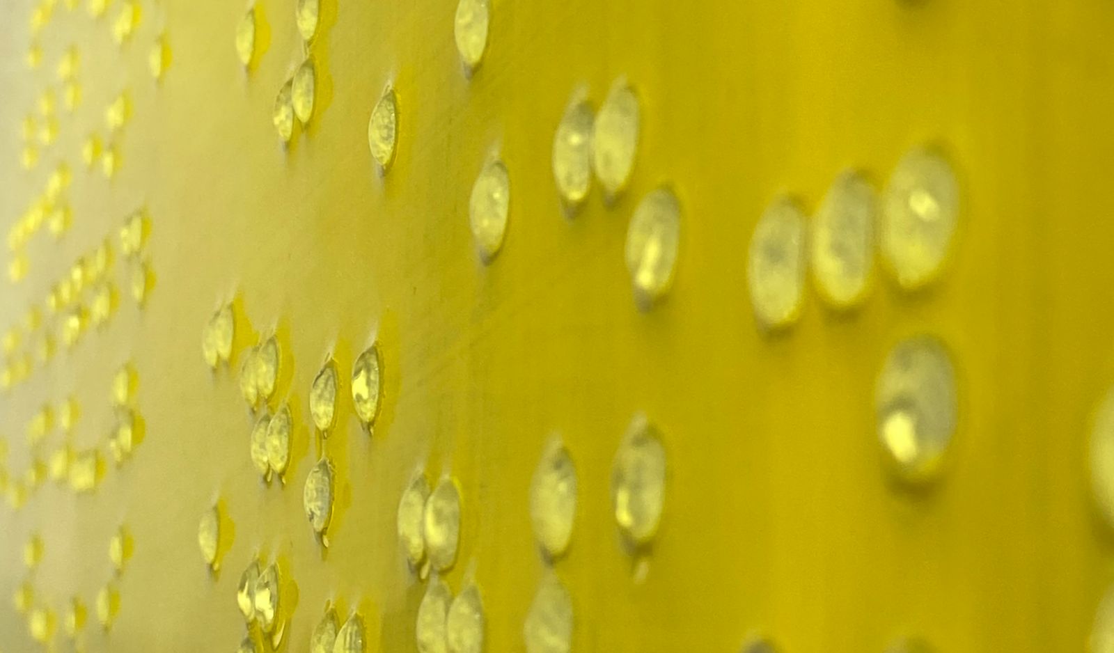 Austere Yellow (2023); 3m vinyl dots, synthetic Nippon Paint and resin on board.