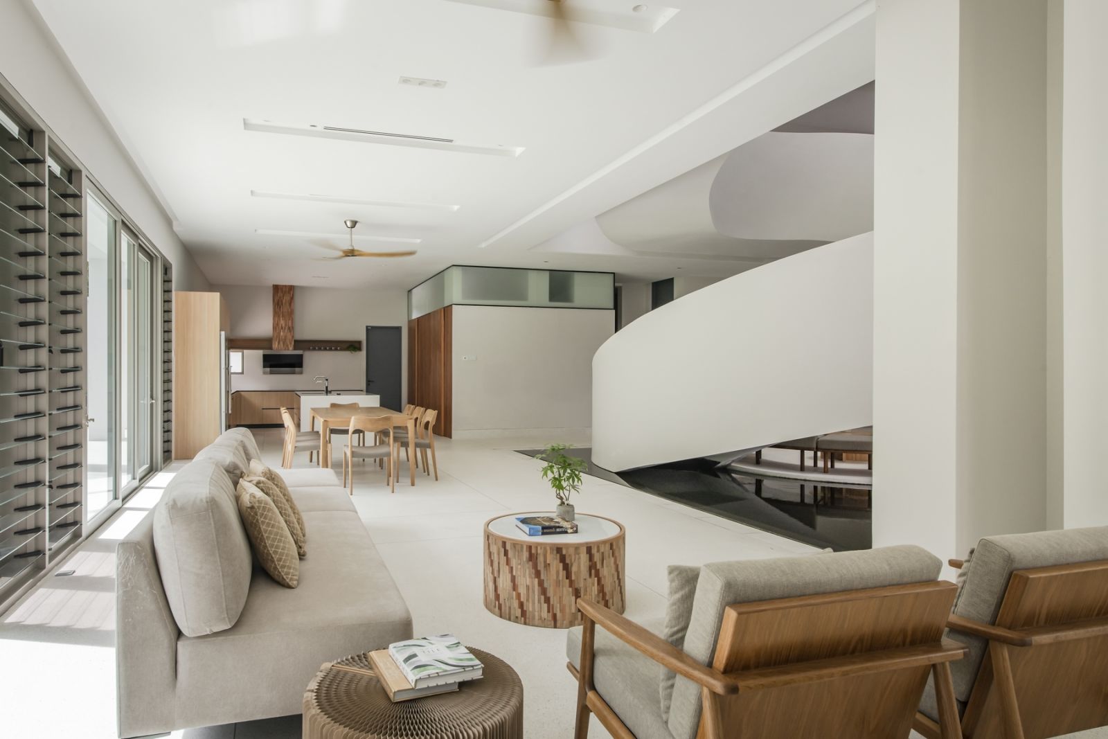 A refreshing colour palette of the living room in the Helical Pearl