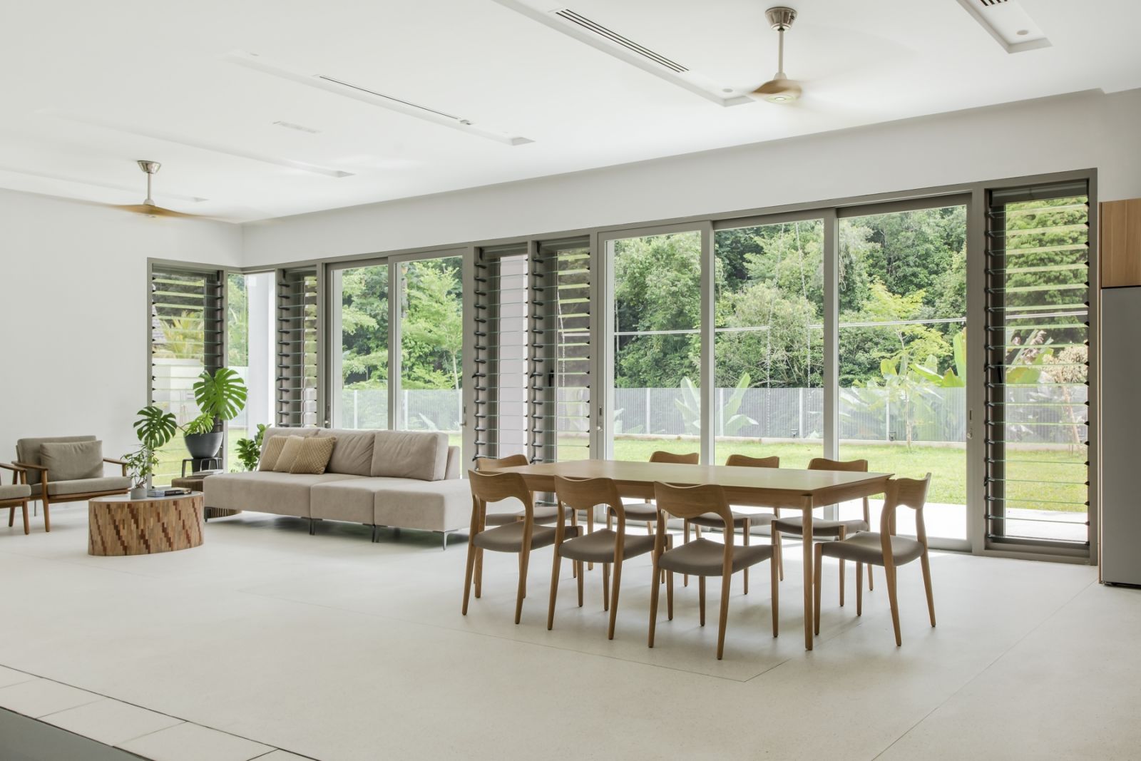 The living room and dining in the Helical Pearl
