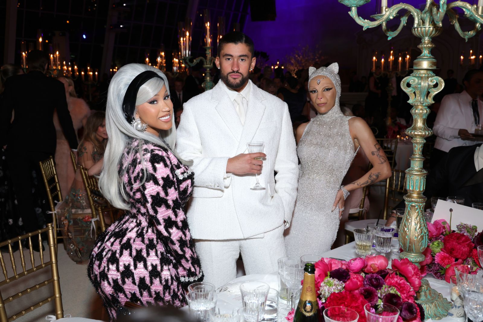 The pink bouquets can be seen by Cardi B, Bad Bunny, and Doja Cat (Photo by Kevin Mazur/MG23/Getty Images for The Met Museum/Vogue)