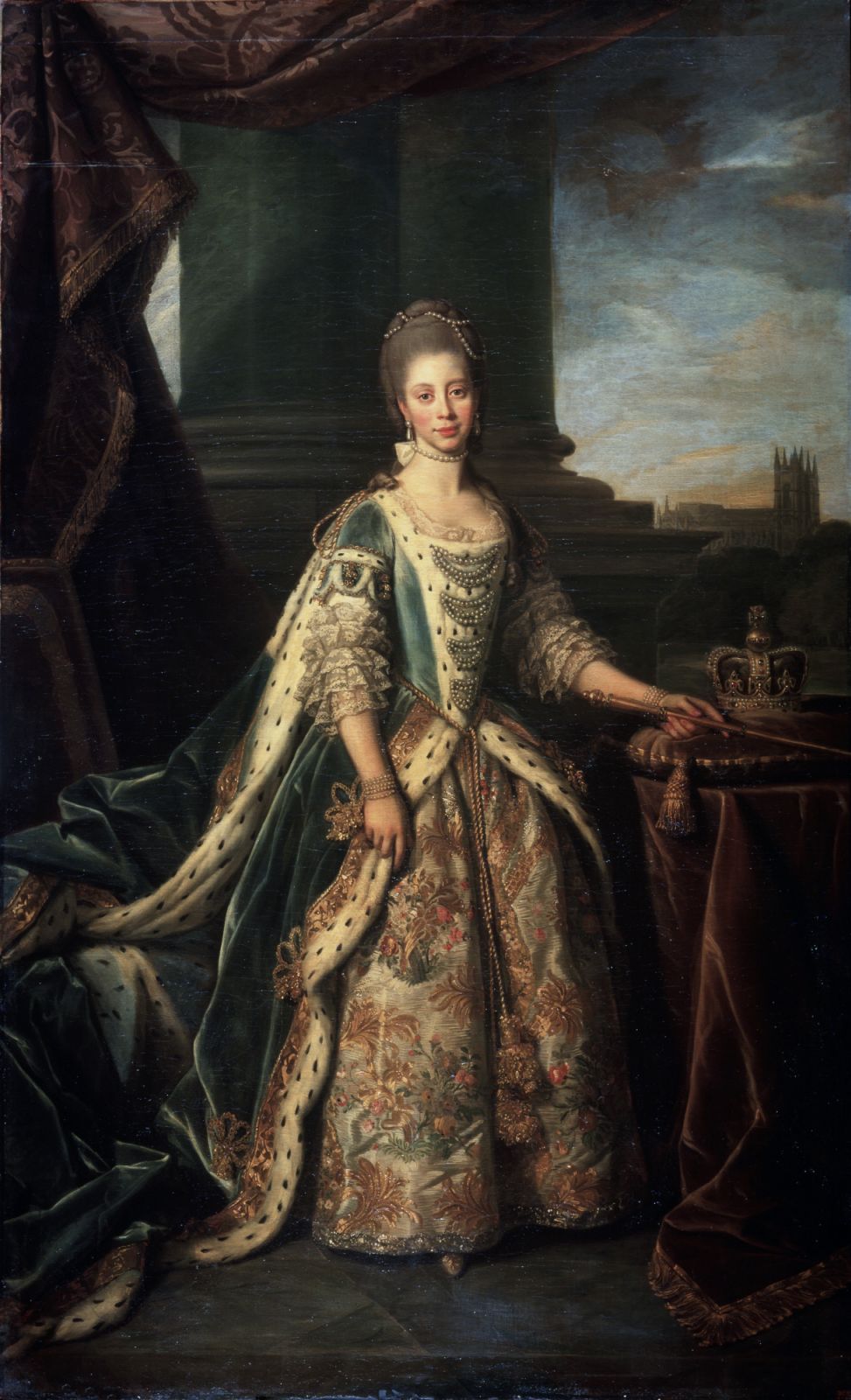 'Portrait of Charlotte of Mecklenburg-Strelitz, Wife of King George III of England', 1773. Charlotte of Mecklenburg-Strelitz (1744-1818) married George III on 8 September 1761. Found in the collection of the State Hermitage, St Petersburg. (Photo by Fine Art Images/Heritage Images/Getty Images)