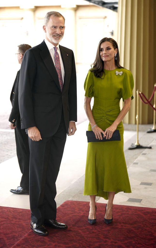 King Felipe VI and Queen Letizia of Spain arrive for a reception at Buckingham Palace, hosted by King Charles III, for overseas guests attending his coronation, on May 6. Picture date: Friday May 5, 2023. (Photo by Danny Lawson/PA Images via Getty Images)
