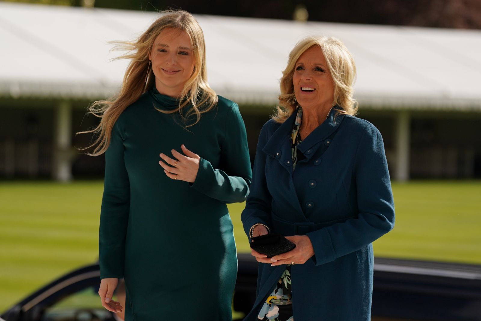 LONDON, ENGLAND - MAY 05: The First Lady of the United States, Jill Biden and her grand daughter Finnegan Biden (left) arrive for a reception at Buckingham Palace hosted by King Charles III for overseas guests attending his coronation on May 5, 2023 in London, England. (Photo by Jacob King-WPA Pool/Getty Images)