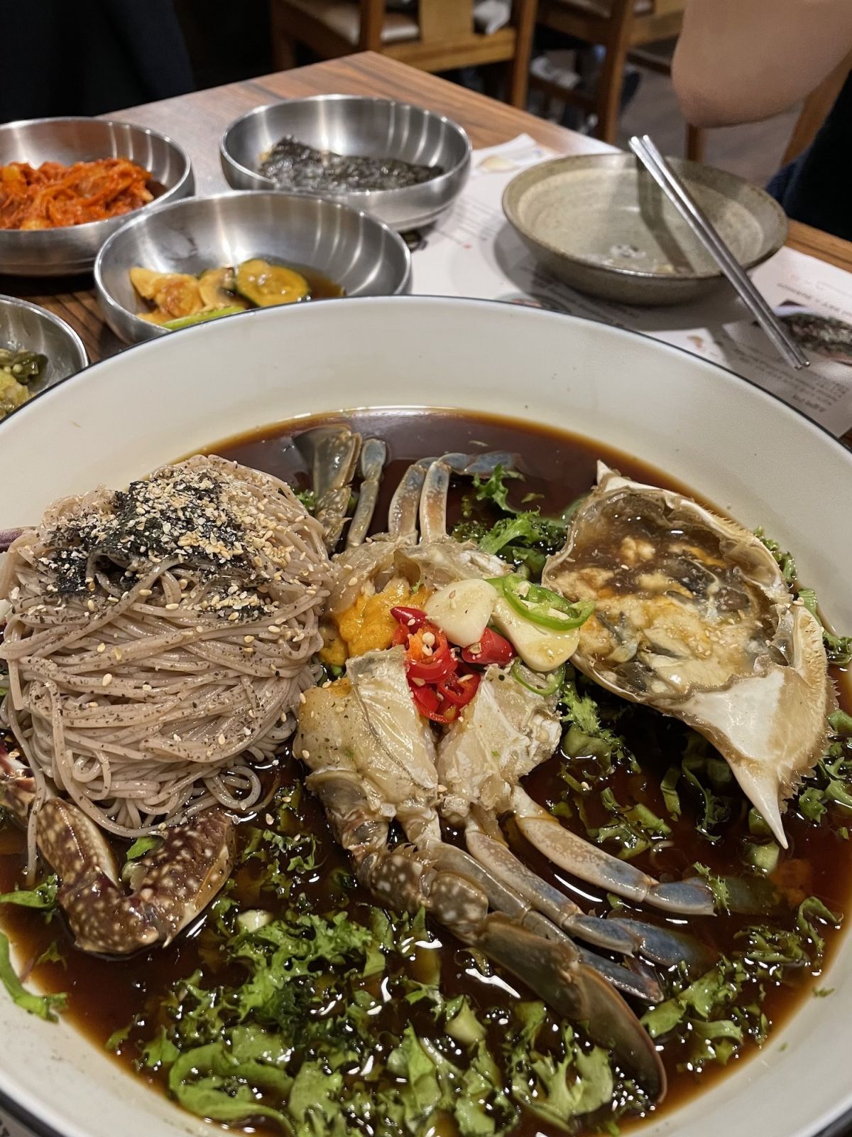 Raw marinated crab at Hangaram