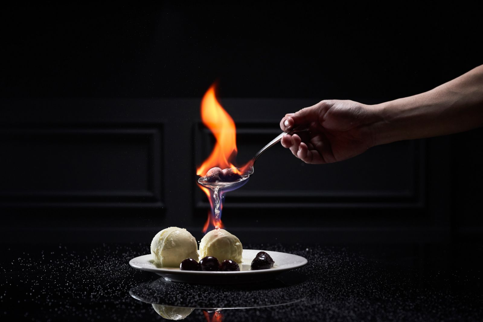Cherry Jubilee, one of their signature flambé desserts.
