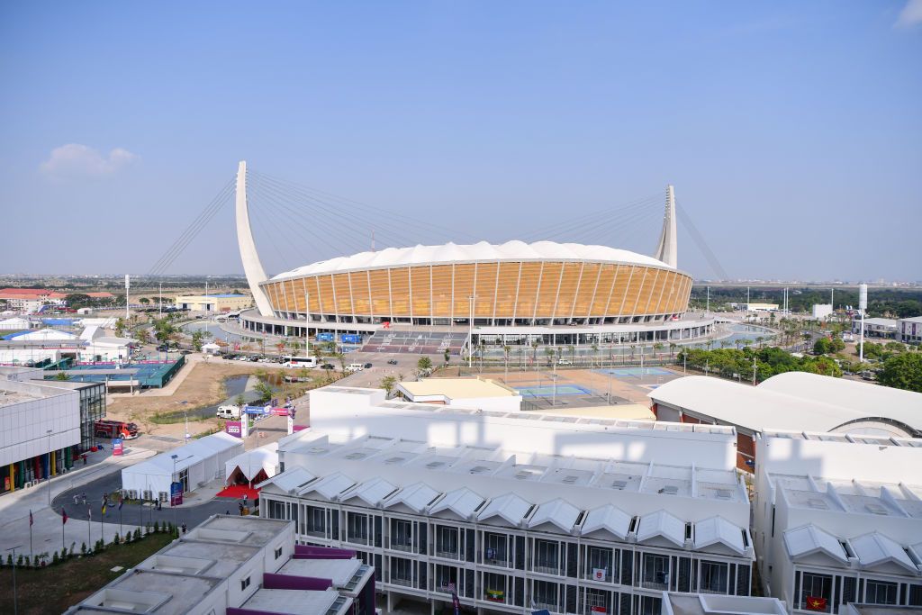 PHNOM PENH, CAMBODIA - 2023/05/04: Morodok Techo National Stadium before the 32nd SEA Games (2023 Southeast Asian Games), which will be held between May 5 and May 17. (Photo by Amphol Thongmueangluang/SOPA Images/LightRocket via Getty Images)